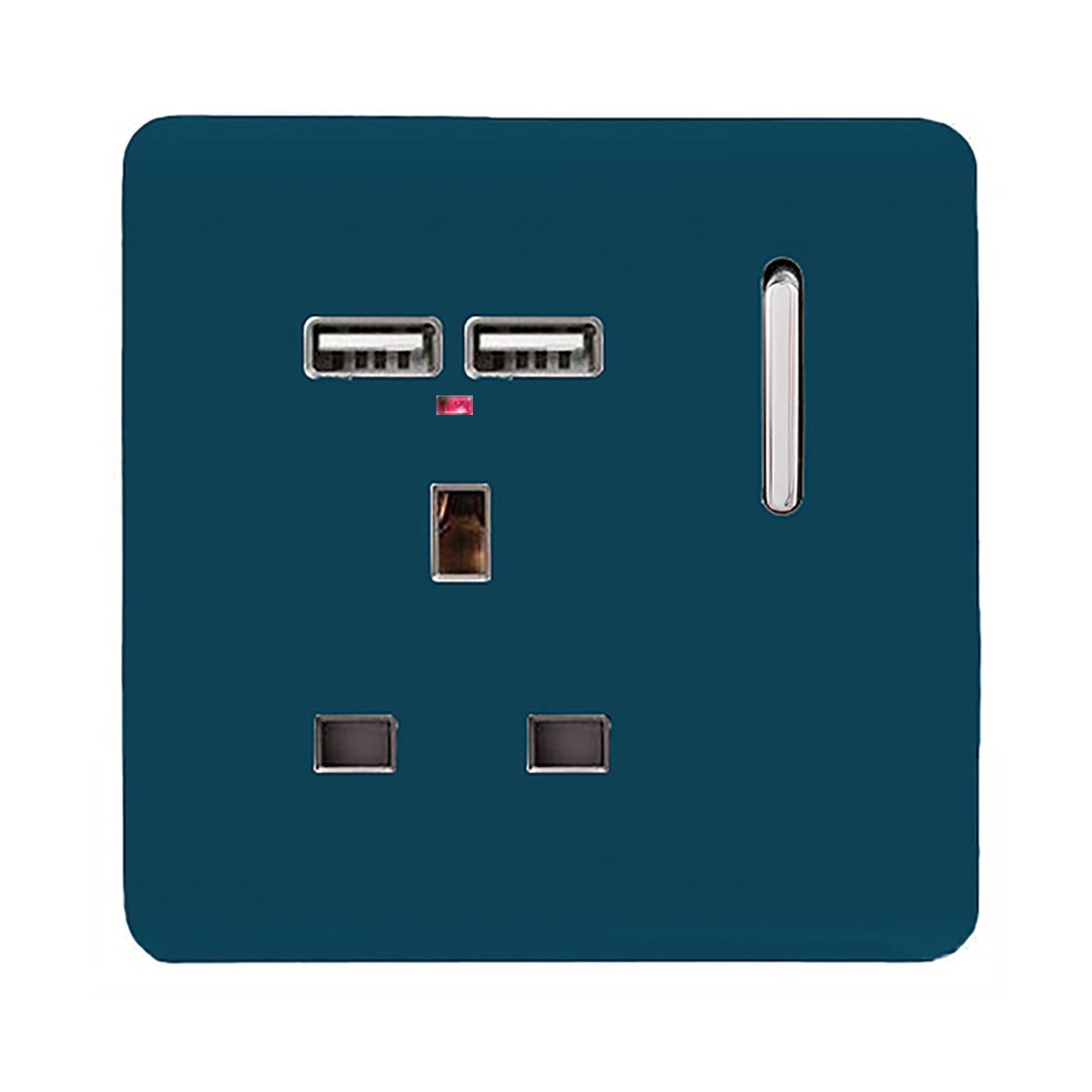 1 Gang Switched Single Socket 13A With 2 x USB-A 10W (Shared) With Neon Insert Midnight Blue ART-SKT13USBMD  Trendi Midnight Blue